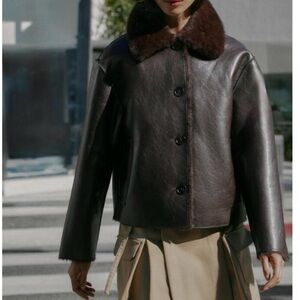 Zara Double sided jacket - faux fur and leather Dark Brown